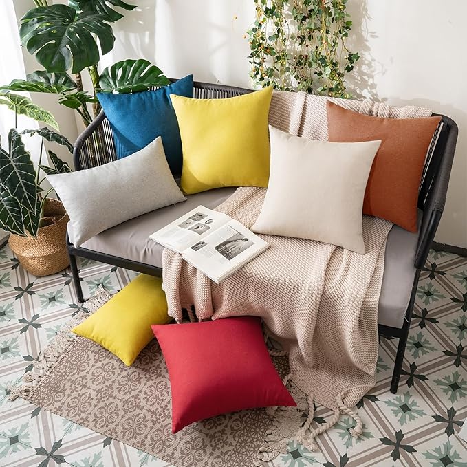 MIULEE Pack of 2 Decorative Outdoor Solid Waterproof Throw Pillow Covers Euro Sham Faux Linen Garden Farmhouse Cushion Cases for Summer Patio Tent Balcony Couch Sofa 22x22 Inch Rust