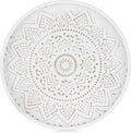 Hanobe Decorative Coffee Table Tray: Round Wood Trays for Boho Home Decor White Farmhouse Rustic Centerpiece for Living Dining Room Ottoman Kitchen Counter 12 Inch