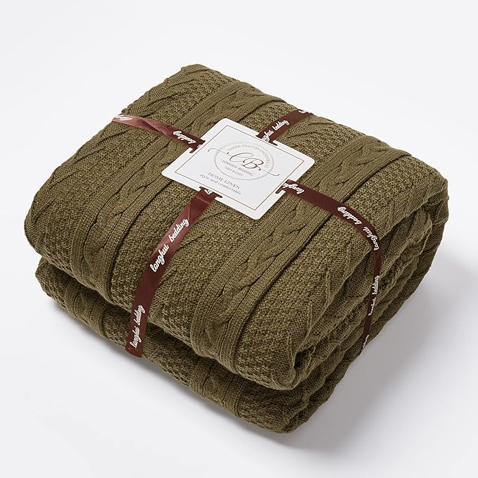 Longhui bedding Dark Brown Acrylic Cable Knit Sherpa Throw Blanket - Thick, Soft, Big, Cozy Knitted Fleece Blankets for Couch, Sofa, Bed - Large 60 x 80 Inches Coverlet All Season