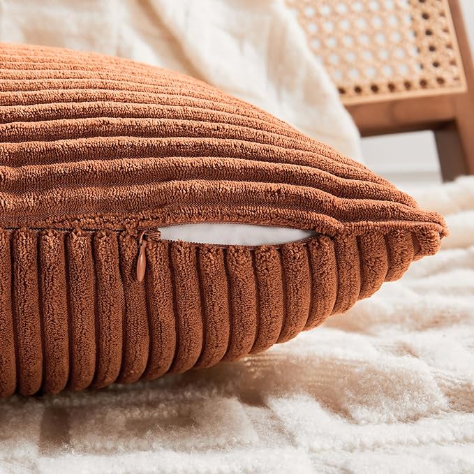 Fancy Homi 4 Packs Rust Decorative Throw Pillow Covers 20x20 Inch for Living Room Couch, Rustic Farmhouse Boho Home Decor, Soft Cross Corduroy Patchwork Accent Terracotta Square Cushion Case 50x50 cm