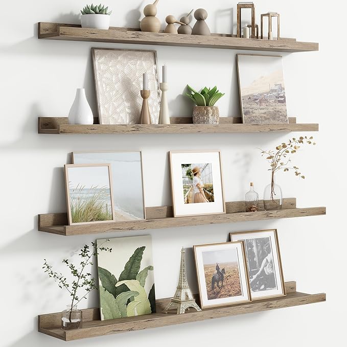Floating Picture Ledge Shelves for Wall Set of 4, 36 Inch Wall Shelves with Lip Long Large Nursery Book Shelf for Toys Storage Kids Bookshelf Wall Mounted Living Room Bedroom Decor Frames
