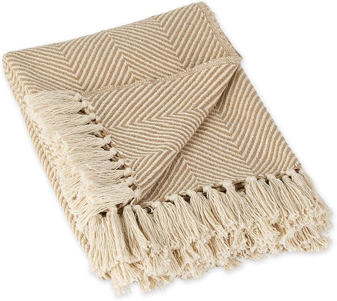 DII Rustic Farmhouse Cotton Chevron Blanket Throw with Fringe for Chair, Couch, Picnic, Camping, Beach, & Everyday Use, 50 x 60 - Urban Chevron Stone