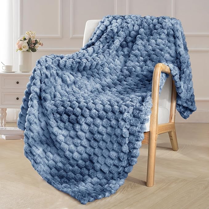 Exclusivo Mezcla Fleece Throw Blanket for Couch, Extra Large Fuzzy Tie-dye Stone Blue Bed Blankets, Soft Cozy Plush Sofa Throws for All Seasons, 50x70 Inches