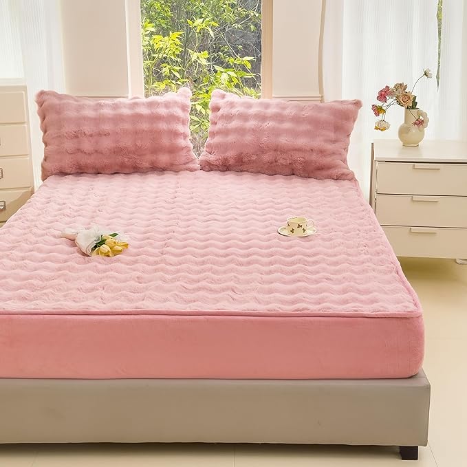 H&D Bedding King Sheet Set 3 Piece Bed Sheets for King Size Bed, Luxury Soft and Breathable Faux Fur, Includes 1 Comfy Bubble Sheet, and 2 Pillowcases