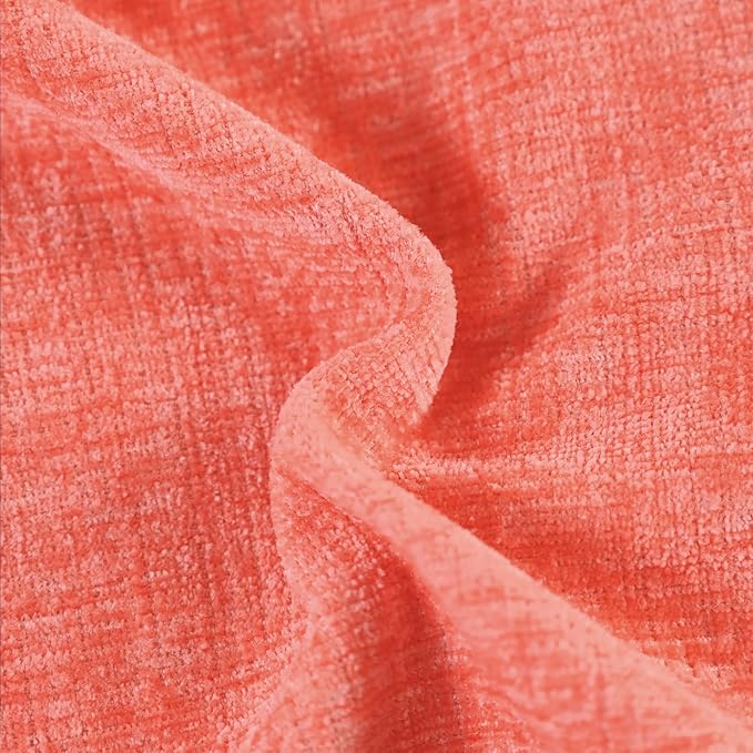 CaliTime Throw Pillow Covers Decorative 20 X 20 Inches Pack of 2 Cozy Solid Dyed Soft Chenille Cushion Cases with Pom Poms for Couch Sofa Bed Living Room Home Living Coral