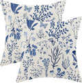 AEIOAE Summer Pillow Covers 24x24 Inch Set of 2,Navy Blue Wild Flower Plant Throw Pillows Case,Seasonal Floral Outdoor Decorative Square Linen Farmhouse Decor Cushion Covers for Home Couch Sofa Bed