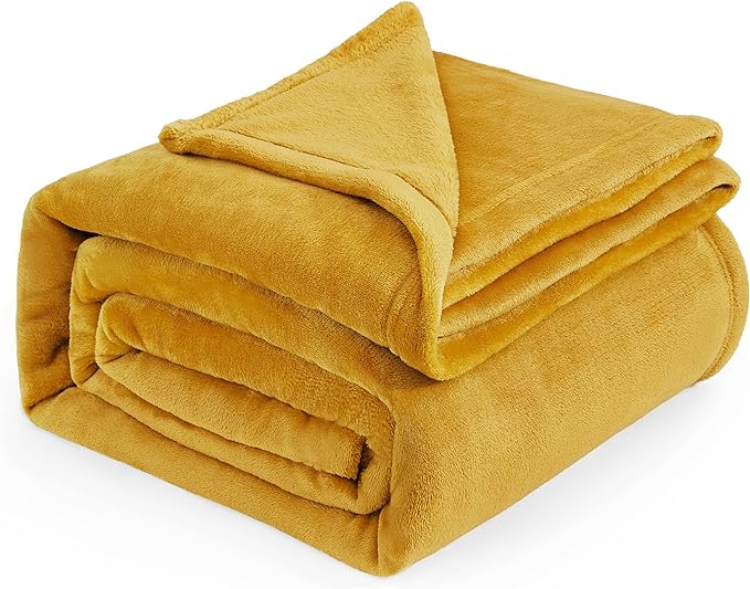 Bedsure Fleece Blanket Queen Blanket Gold Yellow - Bed Blanket Soft Lightweight Plush Fuzzy Cozy Luxury Microfiber, 90x90 inches