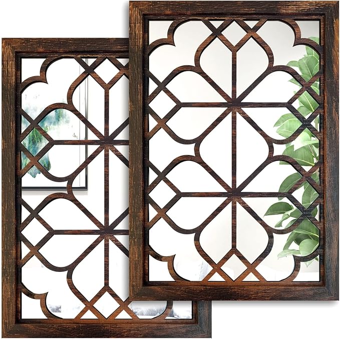 Wocred Set of 2 Rectangular Wall Mirror,Gorgeous Rustic Farmhouse Accent Mirror,Caramel Color Entry Mirror for Bathroom Renovation,Bedrooms,Living Rooms and More(11”x15”)