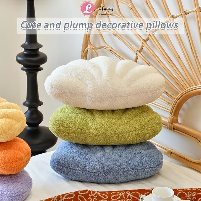 Lfsaaj Green Seashell Throw Pillows, Shell Shaped Throw Pillows, 13 Inch Soft Home Decorative Pillow Plush Cushion for Bed Couch Living Sofa Room Decor Accent Throw Pillow