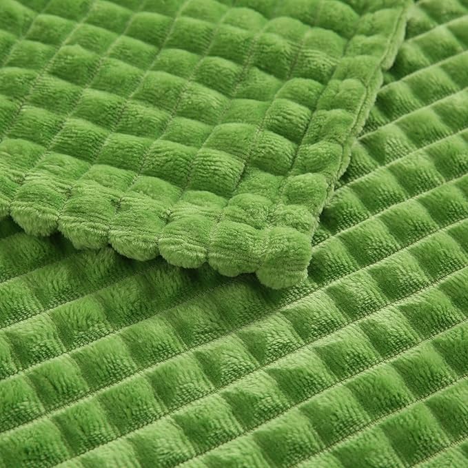 Puncuntex Flannel Fleece Throw Blanket Apple Green 60"×80",Super Soft Plush Cozy Blanket with Square Grid Design Luxury for Couch Sofa Chair
