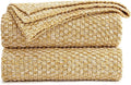 Longhui bedding Gold Knitted Throw Blanket for Couch, Soft, Cozy Machine Washable 100% Cotton Sofa Blanket, 60”x80”, Mustard Yellow and White, Laundry Bag Included