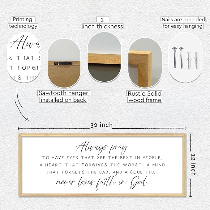 Always pray Wall Decor To Have Eyes That See Sign 32"×12" Bible Verse Scripture Christian for Bedroom Living Room Large Wall Art Hanging (Wood)