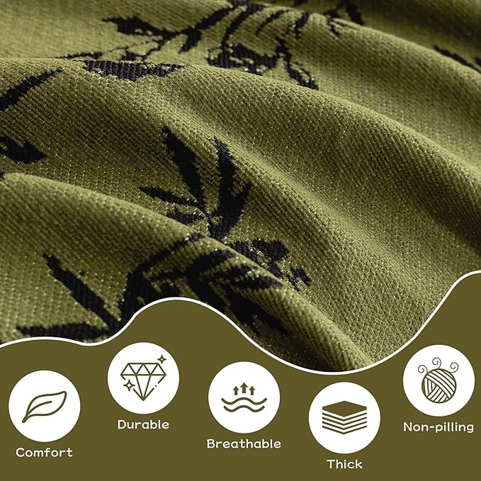 HANDONTIME Couch Cover for Dogs Washable Bird Floral Pattern Slipcovers for Couches and Sofas Green Sofa Covers with Black Jacquard Flower Chenille Couch Cover Blanket Pet Friendly, 71" X 134"