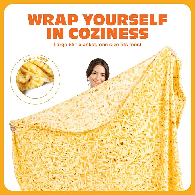 Cozy Concepts Co. Ramen by Relatable, Viral Trend Inspired, Looks Like a Giant Bowl of Ramen Noodles to Wrap Yourself Up In, Easter Gift for Kids & Teens, Easter Basket Filler, Large 65” Throw Blanket