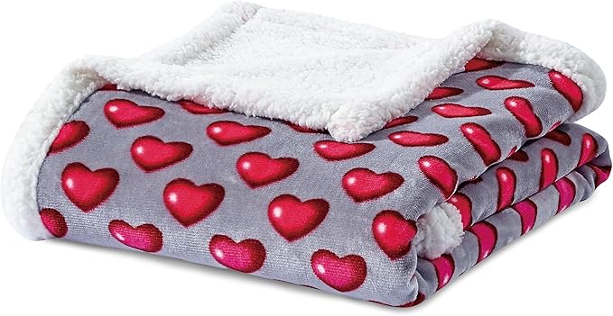Elegant Comfort Luxury Valentine’s Day Sherpa Throw Blanket Ultra-Soft Cozy Velvet Pink Hearts Fleece Throw-Micromink Sherpa for Her, Wife, Girlfriend, Sherpa Reversible Blanket- Juliette