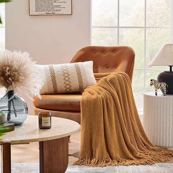 inhand Brown Throw Blanket for Couch Bed,Fall Home Decorative Soft Chunky Chenille Woven Blankets with Tassels,Lightweight Cozy Boho Farmhouse Warm Winter Gifts for Women,60"x80",Medium Thick