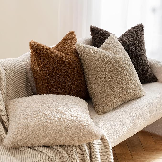 MIULEE Pack of 2 Throw Pillow Covers 20x20 Inch Bronze Faux Fur Decorative Sherpa Pillow Covers Fuzzy Accent Soft Sheepskin Fleece Cushion Cases for Boho Home Decor Couch Living Room Bed
