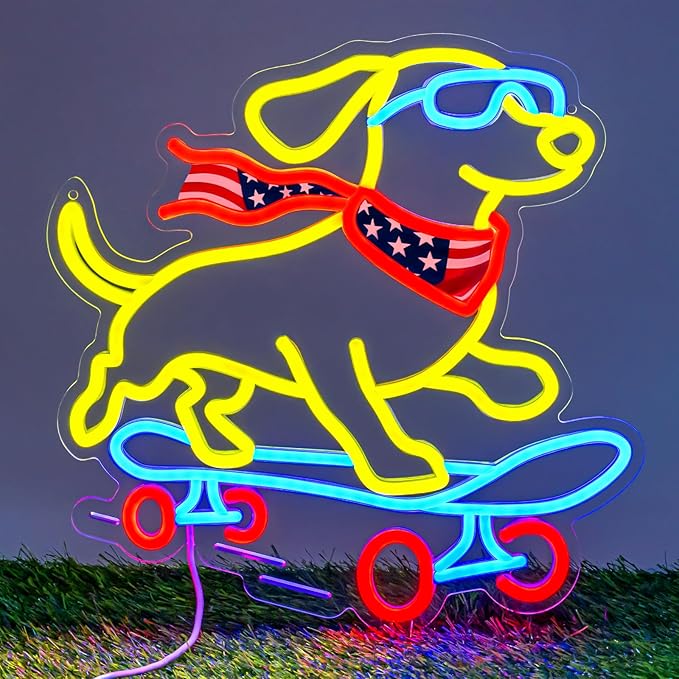 Dachshund Skateboarding Neon Sign, Skateboard Dog Neon Signs for Wall Decor Cool LED Wall Art Decor, Dimmable Dog Lover Gift for Living Room, Bar, Shop, or Birthday Party (Dachshund -Blue)