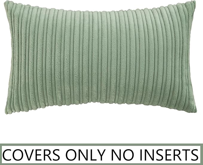UGASA 14x20 Inch Pillow Cover Pack of 1 Soft Boho Stripe Corduroy Long Rectangular Lumbar Cushion Cover Farmhouse Decorative Throw Pillowcase for Bed, Couch, Sofa, Bedroom, Living Room, Sage Green