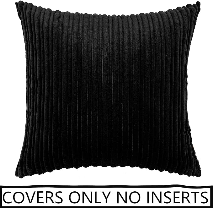 UGASA Corduroy Striped Soft Soild Decorative Square Throw Pillow Covers Set Cushion Cases Pillowcases for Sofa Bedroom, 1 Pc, 20x20inch, Black