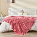 EMME Fleece Throw Blanket Luxury Flannel for Couch Bed Sofa Chair, Soft, Plush, Warm and Cozy Blanket with Geometric Grid Design (Coral Red, 50'' x 60'')