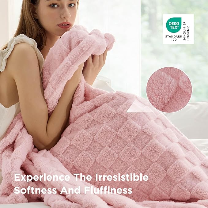 Bedsure GentleSoft Blankets Queen Size for Bed - Super Soft Cozy Blanket for Women Men Girls, Large Fuzzy Fleece Throw for Bedroom Decor, Pink, 90x90 Inches