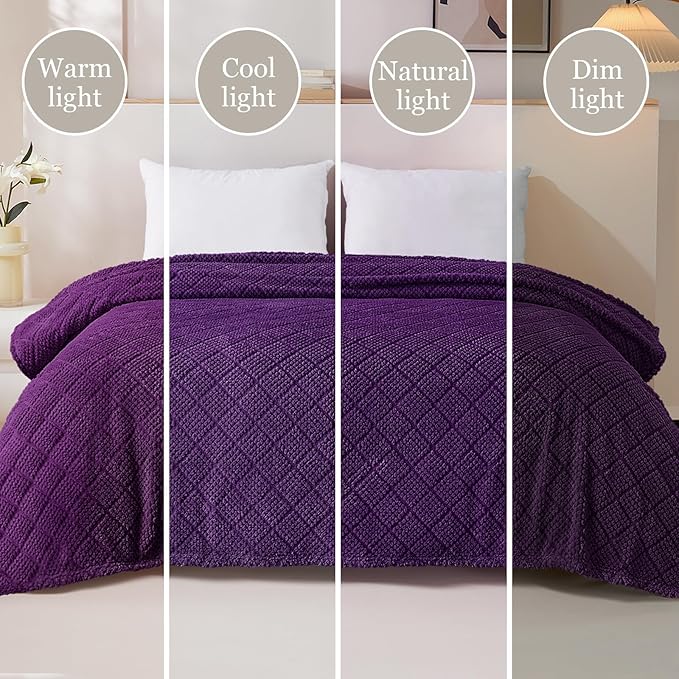 Whale Flotilla Fuzzy Fleece Throw Blanket for Couch, Bed, Soft Fluffy Jacquard Waffle Blankets for All Season, Lightweight and Warm, 50x60 Inch, Purple