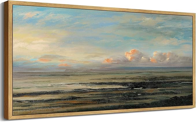 SHENIFY Vintage Framed Wall Art Coastal Sky Landscape Scenery Rustic Home Decor Retro Decorations for Farmhouse Hallway Bedroom Ready to Hang Wall Artwork - 20x40in Natural Framed