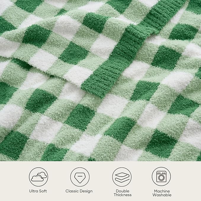 Snuggle Sac St.Patrick's Day Blanket for Couch, Super Soft Cozy Warm Knit Netural Decorative Fluffy Blankets, Reversible Buffalo Plaid Microfiber Throws for Sofa Bed, Plaid Green, 50x60 Inches