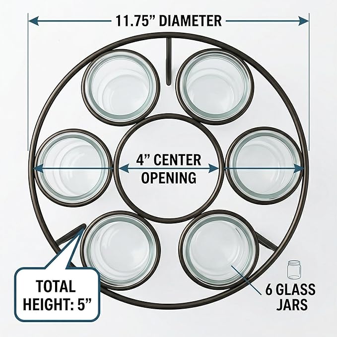 Metal 6-Cup 11.75" Round Floating Candle Holder Table Centerpiece with Large Glass Cups for Weddings, Outdoor Patio, Dining Room, and Coffee Tables, Black with Brushed Gold