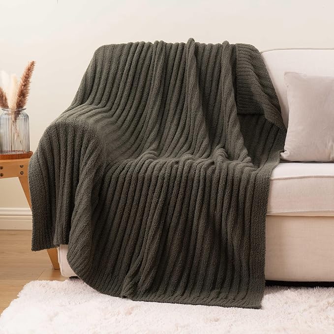 BATTILO Green Throw Blanket for Couch, Fluffy Soft Plush Knit Throw Blankets, Cozy Warm Lightweight Blanket for Bed, Sofa, Travel, Olive Green, 50"x60"
