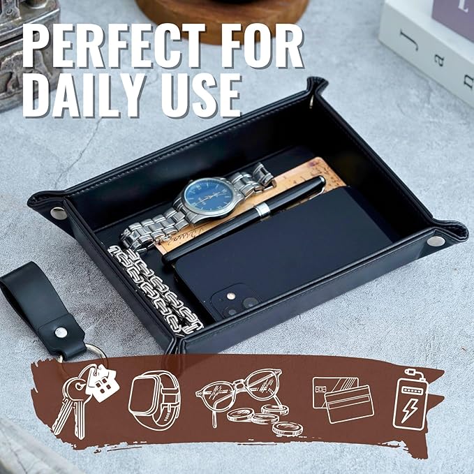 INNObeta PE Teacher Appreciation Gifts Valet Tray for Men, Desktop Storage Organizer PU Leather Bedside Tray Key Coin Holder