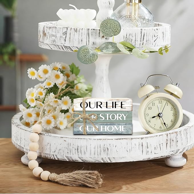 Decorative Books for Home Decor, Rustic Wood Book Stack for Table Decor, Our Life Our Story Our Home Decoration Books for Living Room Bookshelf, Farmhouse Stacked Books Decoration (L59)