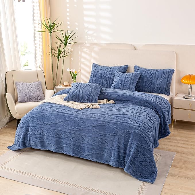 YUSOKI Twin XL Blanket Single Layer,Weight(3.1lb),370GMS-3D Stylish Design for Gift Home Decor (Washed Blue,65"x90")