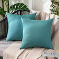 MIULEE Pack of 2 Decorative Outdoor Solid Waterproof Throw Pillow Covers Faux Linen Garden Farmhouse Coastal Cushion Cases for Summer Patio Tent Balcony Couch Sofa 16x16 Inch Turquoise