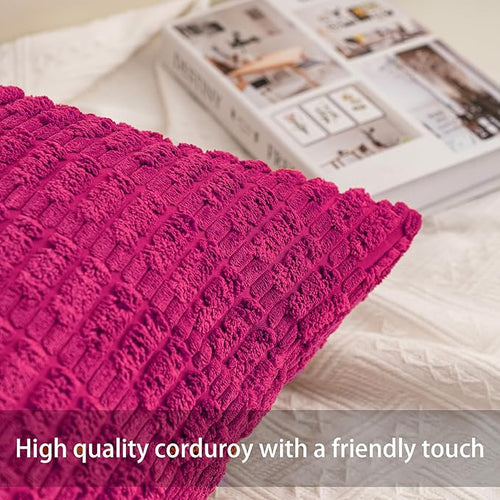 Aegero Pack of 2 Corduroy Decorative Throw Pillow Covers 12x20 Inch Soft Striped Pillow Covers Modern Farmhouse Home Decor for Sofa Living Room Couch Bed（Rose Red）