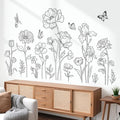 decalmile Large Black Boho Flower Wall Decals Simple Sketch Floral Wildflower Butterfly Wall Stickers Bedroom Living Room Sofa TV Background Home Decor