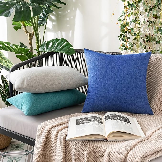 MIULEE Pack of 2 Decorative Outdoor Solid Waterproof Throw Pillow Covers Faux Linen Garden Farmhouse Coastal Cushion Cases for Summer Patio Tent Balcony Couch Sofa 16x16 Inch Royal Blue
