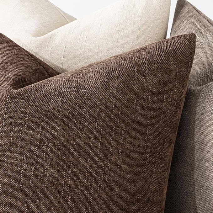 MIULEE Pack of 2 Decorative Throw Pillow Covers Soft Chenille Euro Sham Throw Pillows Solid Textured Cushion Covers for Bed Couch Sofa Bedroom Living Room 26x26 Inch, Chocolate Brown