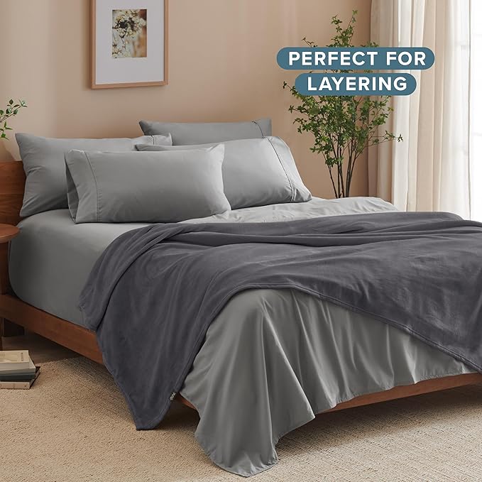 Bare Home Fleece Blanket - Full/Queen - Ultra-Soft Lightweight for Bed, Sofa, and Couch - Luxury Microplush - Cozy Warm Blanket (Full/Queen, Forged Iron Grey)