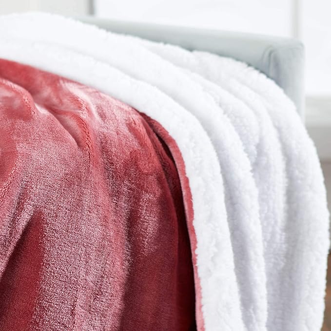 Genteele Sherpa Throw Blanket Super Soft Reversible Ultra Luxurious Plush Blanket, 90 x 90 inches, Light Mahogany/White
