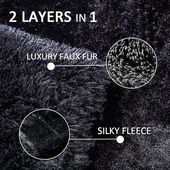 YUSOKI Long Faux Fur Throw Blanket for Sofa Couch,2 Layers,2.1lb,All Ages,Home Decoration, (Black,50" x 60")