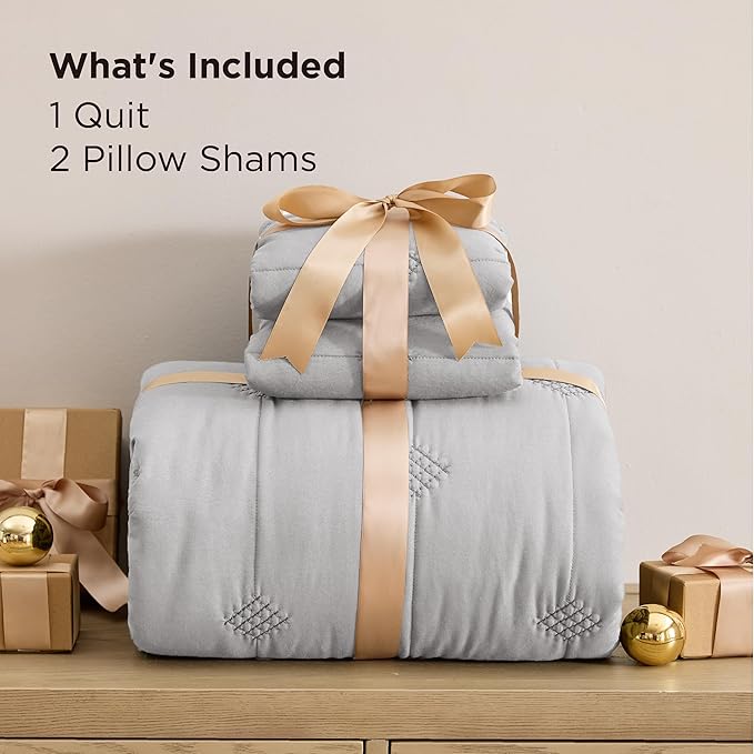 Bedsure Queen Size Quilt Sets – Ultra Soft Cloud Quilt, Lightweight Bedspread Coverlet with 2 Pillow Shams, Breathable & Cozy Bedding for All Season, Light Grey, 3 Piece (90x96 Inches)