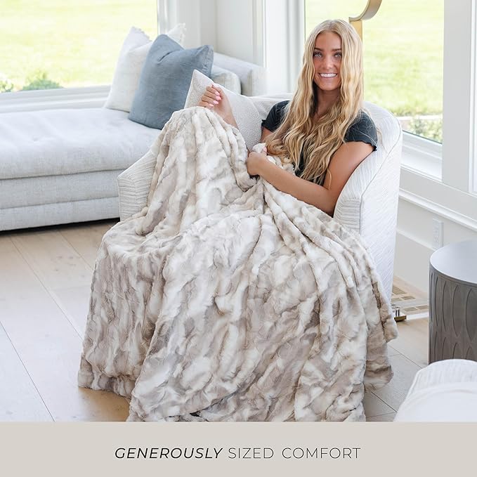 GRACED SOFT LUXURIES Softest Throw Blanket Warm Elegant Cozy Fluffy Thick Comfy Soft Faux Fur for Home, Couch, Sofa, Bed (Marbled Ivory, Large 50" x 60")