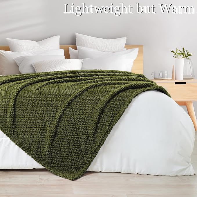 Whale Flotilla Fuzzy Fleece Throw Blanket for Couch, Bed, Soft Fluffy Jacquard Waffle Blankets for All Season, Lightweight and Warm, 50x60 Inch, Olive