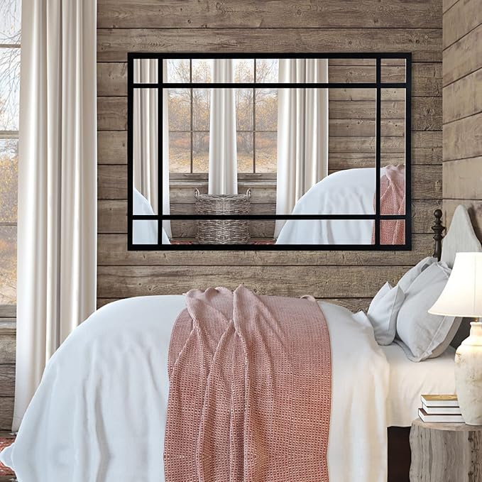 Black Rectangle Mirror, Farmhouse Decorative Wall Mirror for Entryway, Living Room, Bedroom, Hallway, Fireplace, Accent Wall Decor (Black1, 39'' x 27'')