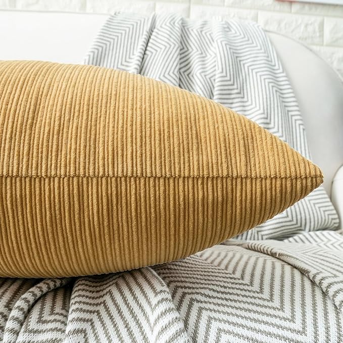 HWY 50 Mustard Yellow Chenille Throw Pillow Covers 20x20 Inch with Triple Buttons, Soft Farmhouse Accent Decorative Cushion Cases for Couch Sofa Bed Living Room Pack of 2