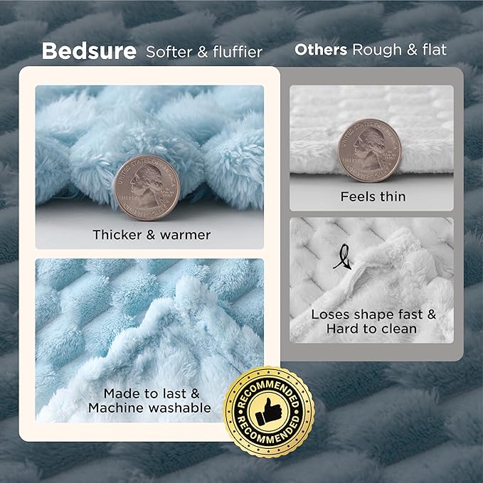 Bedsure Blanket Queen Size for Bed - 350GSM Fluffy Plush Bubble Blanket Queen Size for Home Room Decor, GentleSoft Cute Fleece Soft Cozy Gifts for Women Girls, Light Blue, 90x90 Inches