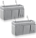 2 Pcs Bedside Caddy, Hanging Storage Organizer with Pockets for Bunk Beds, College Dorm, Bed Rails, Holds Books, Phones, Glasses, Keys, Gray