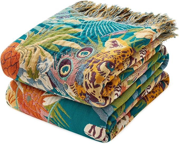 Throw Blanket for Bed Couch Sofa Soft Cotton Twin Breathable Spring Blankets for Bedroom Living Room All Season Reversible Quilt Leopard Throws Whimsical Home Decor 60"x80"